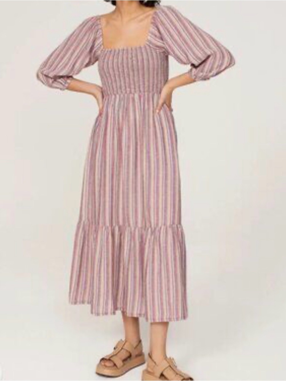 Marine Layer Striped Midi Dress Linen Blend Size Large